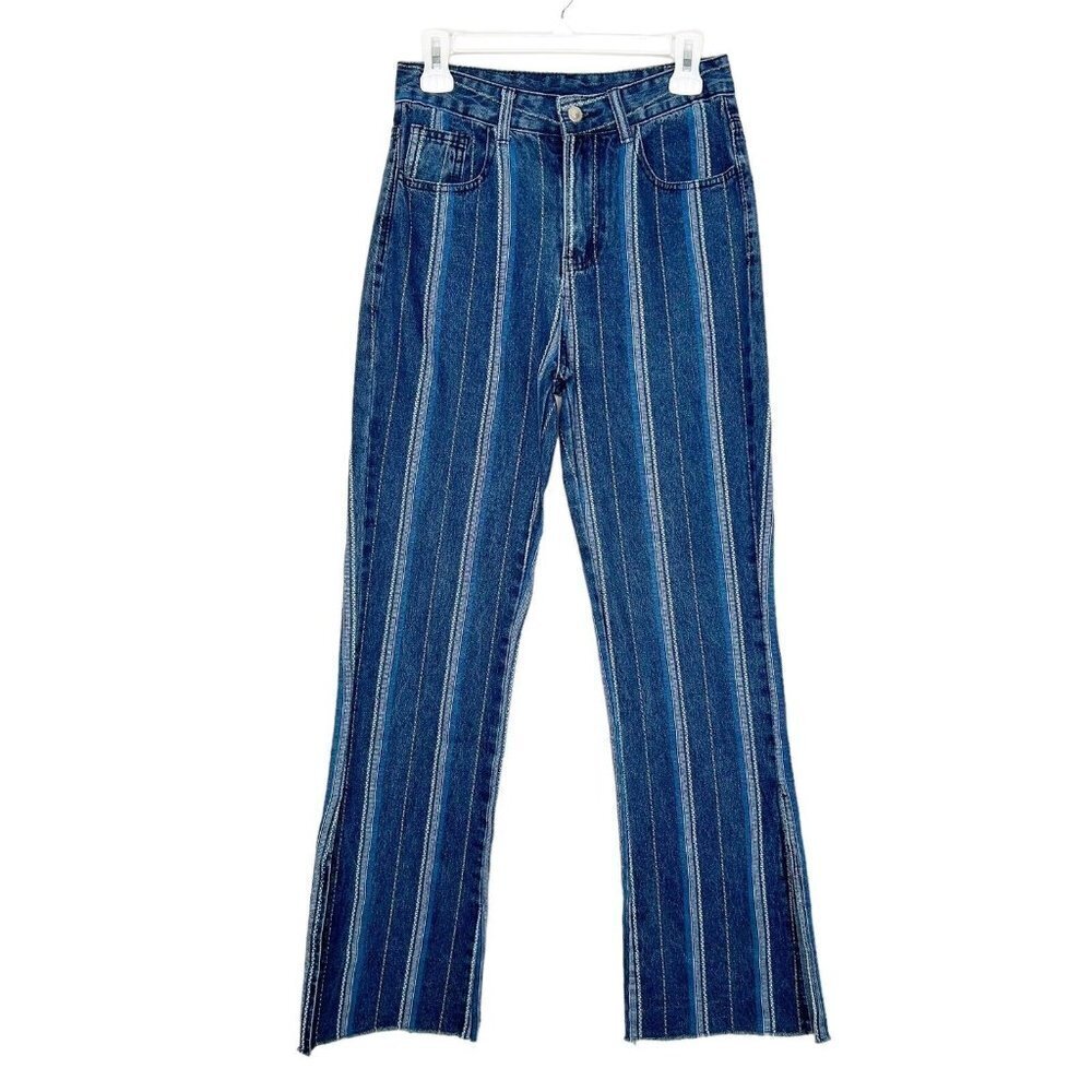 Princess Polly High Rise Flare Jeans Womens Size 4 Stripe Split Leg